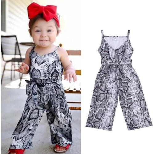 Kids Baby Sleeveless Jumpsuit Snake Print Sexy Style Adjustable Belt Cool Overals Rompers Jumpsuits Summer Clothing