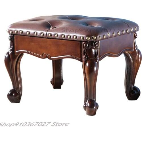 European-style Small Stool Living Room Coffee Table Stool Solid Wood American Sofa Stool Small Bench Wood Cloth Shoe Stool