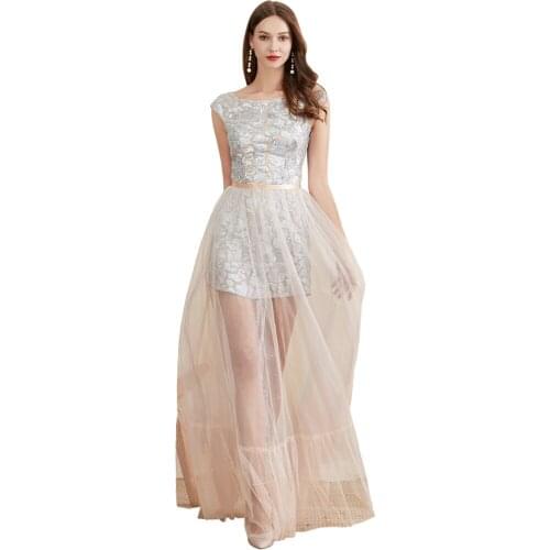 European and American banquet dress beautiful new sleeveless embroidered Sequin gauze long dress