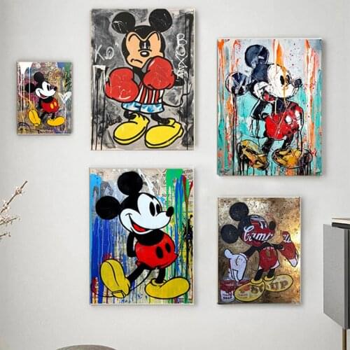 Disney Mickey and Minnie Canvas Painting Graffiti Art Funny Posters and Cartoon Prints Wall Art Pictures for Living Home Decor