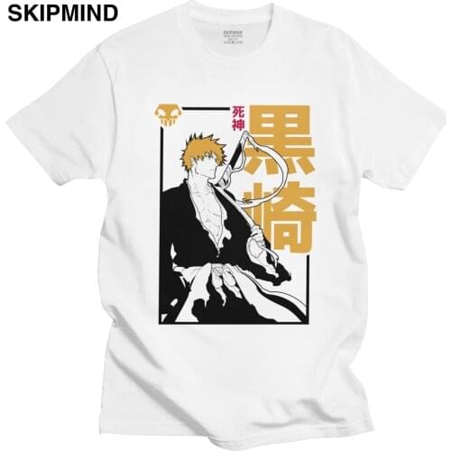 Manga Ichigo Kurosaki T Shirt Men Pure Cotton Fashion T-shirt Short Sleeve Japan Anime Manga Bleach Tee Top Fans Apparel Merch