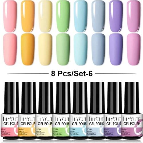 LILYCUTE 8/10PCS Gel Polish Set Winter Color Glitter Sequins Matte Effect Gel Long Lasting Base Top Coat Nail Art Design Hybrid