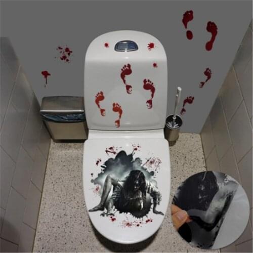 Halloween Sadako Horror Toilet Seat Catcher Sticker Mouse Female Ghost Blood Handprint Scary Horror Party Decoration Supplies
