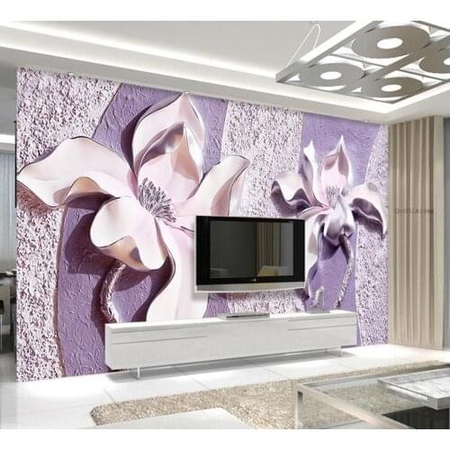 Custom photo wallpaper 3d wall mural wallpaper Purple Magnolia 3d relief Flowers TV backdrop wall papers for living room decor