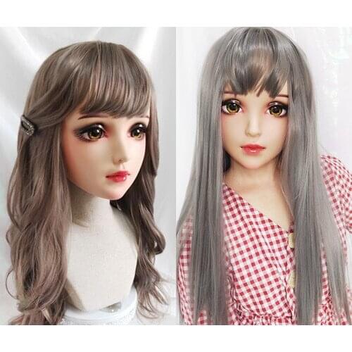 NEW-174) Female Resin Silica Dance Party Masks Halloween BJD Girl Doll Crossdresser Japan Kigurumi Anime Cosplay Mask with Wig