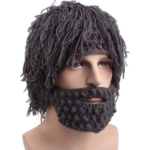 Original Savage Wig Beard Hand Crochet Knitted Cap Carnival All Saints' Day Gift Decoration Skullies Beanies Men Woolen Yarn Hat