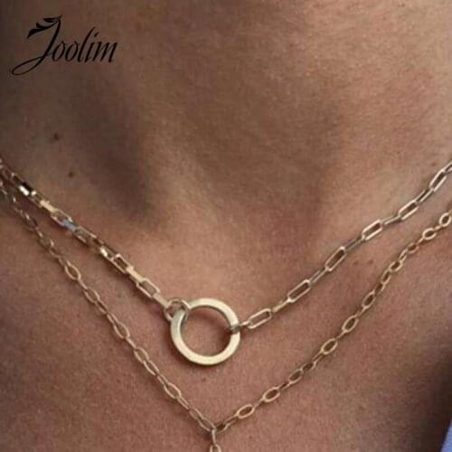Joolim High End Gold Color Circle Pendant Necklace Choker Necklace Stainless Steel Jewelry