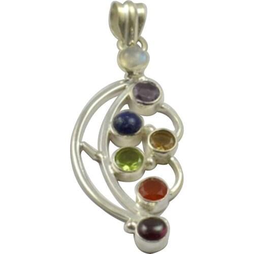 Lovegem Nature Carnelian & Multi Gem Stone Pendant 925 Sterling Silver, 54 mm, MHBAP4972
