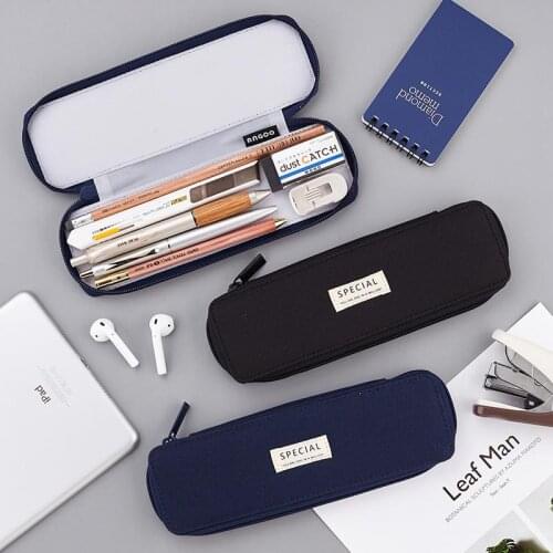 Simple compact canvas pencil case School stationery box Student pencil bag Solid color pen case kid pen bag Earphone storage box