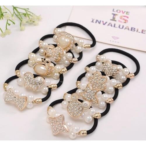 Women Hair Accessories Pearls Beads Headbands Ponytail Holder Girls Scrunchies Vintage Elastic Hair Bands Rubber Rope Headdress