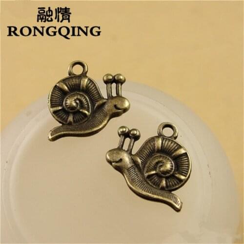 RONGQING 100pcs/lot 19*14MM Antique Bronze Snail Charms 2-Sided Cartoon Animal Charms for Jewelry Making