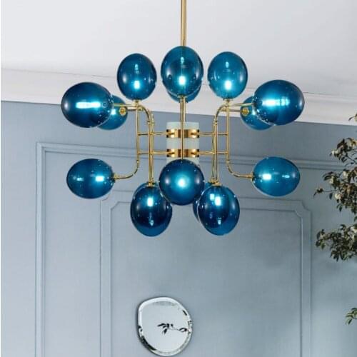 Modern blue magic bean molecular chandelier post modern creative personality restaurant glass bubble ball lamp
