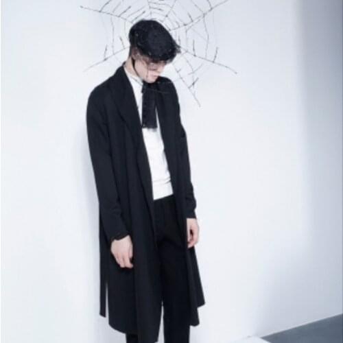 French fashion spring and autumn mens large lapel pure color cardigans and long mens windbreaker quality clothing