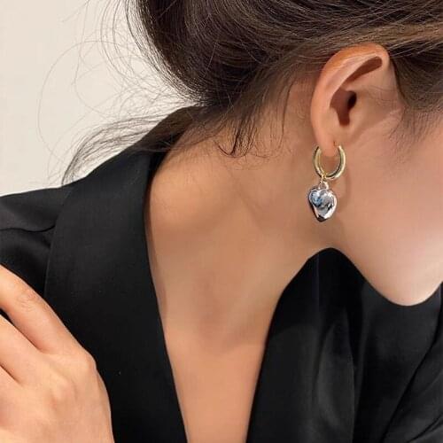 U-Magical Charming Contrasted Gold Silver Color Love Heart Hoop Earring for Women Circle Metallic Party Earring Jewellery