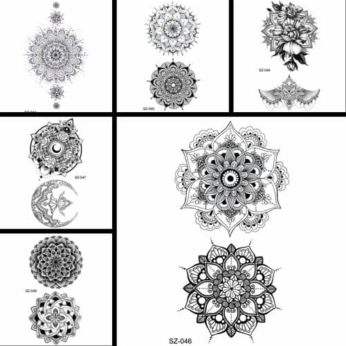 YURAN Henna Flower Temporary Tattoo Women Arm Chains Fake Tatoos Girls Fashion Mandala Flora Water Transfer Tattoo Self Adhesive