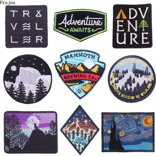 Prajna Adventure Embroidered Patches For Clothing Iron On Patches On Clothes Stripes Outdoor Hiking Patch Ironing Badges Jacket