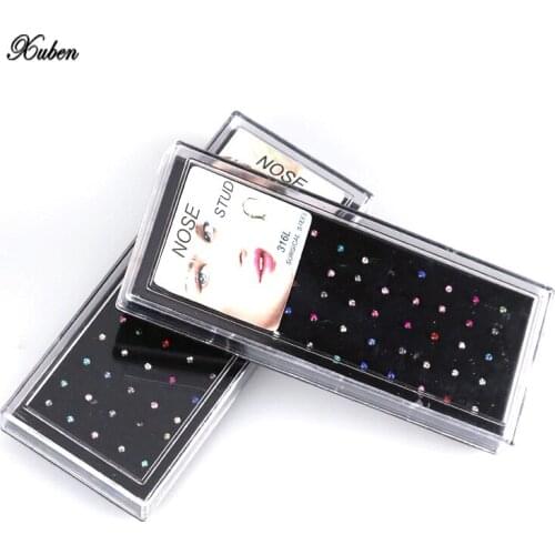 Xuben wholesale 40pc nose stud ring stud Stainless Steel gem colors stone circular shaft piercing body jewelry button