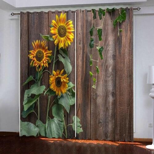 Sunflowers on vintage wooden board 3D Curtain Photo Custom Size Curtains For Bedroom Living Room kitchen decor blackout curtain