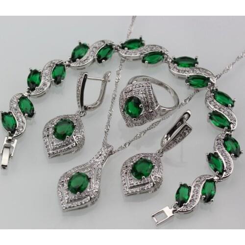 11.11 New Arrival Silver Color With Natural Stone CZ Green Jewelry Set Earrings And Necklace Women Bridal Sets
