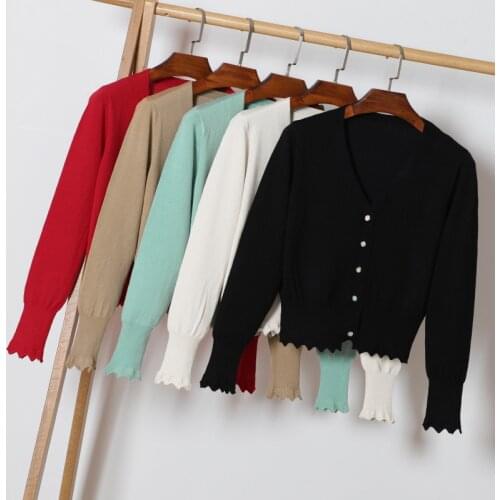Black White Solid Women Slim Cardigans Long Sleeve Fashion Ladies V-neck Sweaters Spring Female Outerwear Knitted Coat Tops