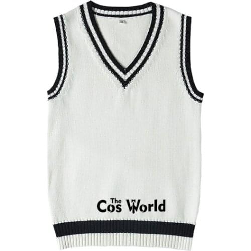 XS-XXL Spring Autumn White Black Sleeveless Knit Vests Pullovers V Neck Sweaters For JK School Uniform Student Clothes