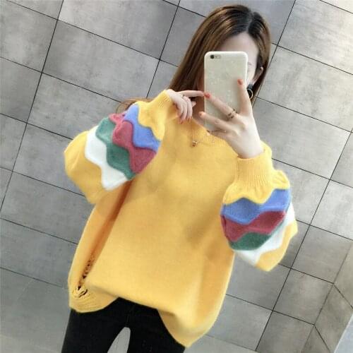 Ladies Knit Loose Sweater Pullover Women Plus Size Pull Tops Long Rainbow Sleeve Fashion 2019 Ladies Oversize Sweater Jumper