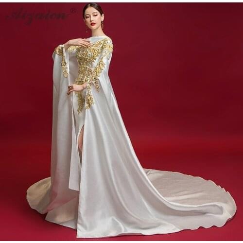 Fashion Trailing Evening Dress Long Embroidery Cheongsam Modern White Women Chinese Dress Host Qipao Orientale Style Dresses