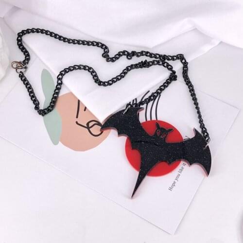 ZiccoWong New Red Sun Big Bat Long Necklace Pendant For Women Girl Halloween Exaggerated Choker Collar Necklace Party Jewelry