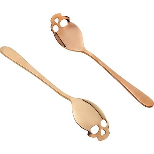 1PC Skull Shaped Spoon 304 Stainless Steel Coffee Spoon Dessert Ice Cream Sweets Teaspoon Stainless Food Cutlery OK 0296
