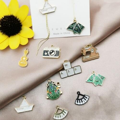 10pcs Enamel Charms Sewing Machine Frog Paper Boat Classic Nostalgic Series Charms DIY Pendants For Jewelry Making Accessories
