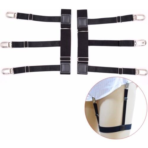 2Pcs/Set Mens Adjustable Elastic Leg Suspenders Shirt Stays Holder Non-slip Locking Clamps 3 buckles anti-wrinkle
