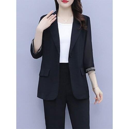 2021 Thin Professional Suit Jacket Female Spring Summer Large Size Woman Clothes Beading All-Match Casual Blazer Tops zh312
