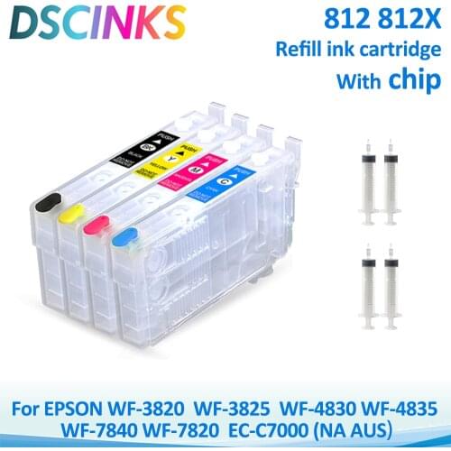 4pcs 812 812XL Refill Ink Cartridge Kit With One Time Chip For Epson For EPSON WF-3820 WF-7840 WF-7820 EC-C7000 Printer
