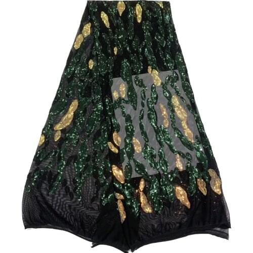5yards/pc) New arrival black green African sequins French net lace fabric with fully embroidery for wedding party dress FJL030
