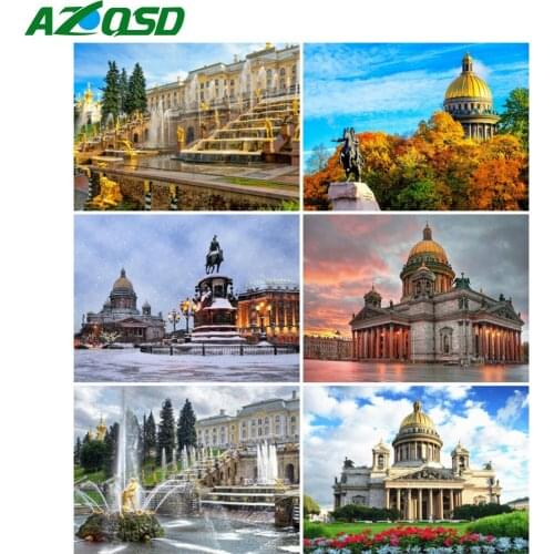 AZQSD Diamond Painting City Home Decor Needlework Gift 5D Diamond Embroidery Landscape Cross Stitch Picture Of Rhinestones