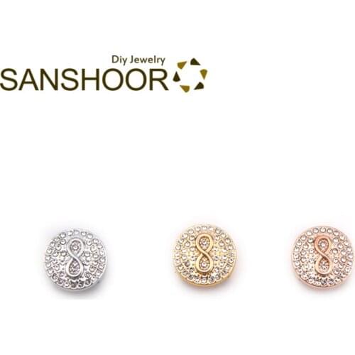 SANSHOOR Crystal Infinity Keeper Round Slide Charms Fit 10mm Wide Wrapped Leather Bracelet For Women Valentines Day Gifts 3Pcs