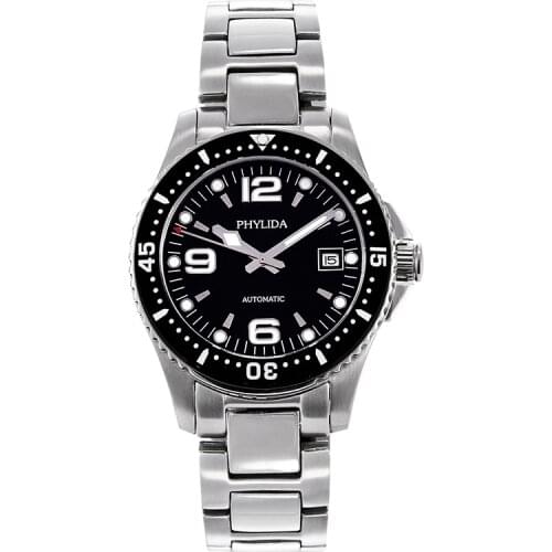 NEW 40mm Automatic Sport Diver Fashion Watch Black Dial Japan Miyota Classic Conquest Style Luminous Sapphire Crystal Phylida