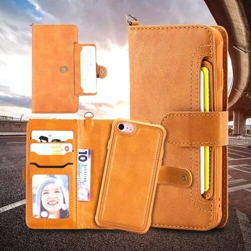 For iPhone X 7 8 6 6S Plus Case Removable Leather Wallet Phone Case Luxury Vintage Card Holder Purse Bags Flip Stand Cover Coque