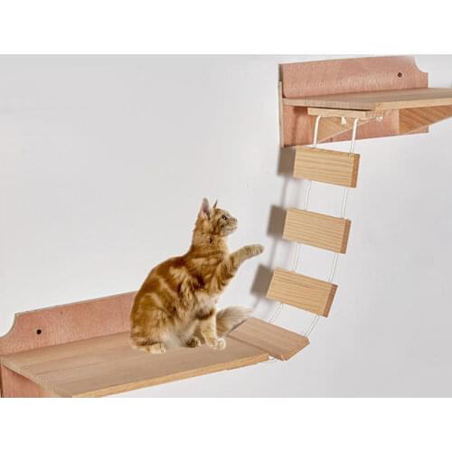 Cat Bridge Climbing Frame Wood Pet Cat Tree House Bed Hammock Sisal Scratching Post Cat Furniture Cat Toy Wall Mounted Dropship