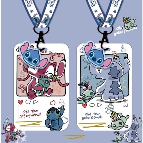 Disney 2021 New Stitch Card holder Set Student School Hanging Neck Lanyard Mickey mouse Control Bus Cartoon Work Card coin bag