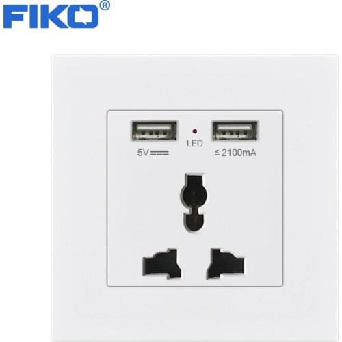 FIKO UK 13A 3 pin Universal power socket with dual usb 86mm*86mm ,white/Black/Gray/Gold/Champagne gold PC panel wall socket
