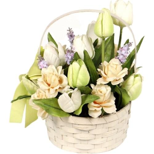 Fake Rose Peony Flower Potted Tulips Small Bouquets Ornaments Valentines Day Present Light Green For Home Garden Faux Flowers