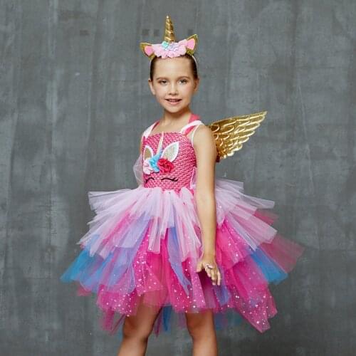 Girls Unicorn Costume Dress Baby Rainbow Party Dresses Halloween Costumes For Kid Carnival Disguise Clothes Cosplay Outfits Gown