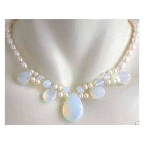 Beauty Women Gift Jewelry natural pearl jewelry white pearl /Sri Lanka Moonstone drops pendant necklace 18" Bridal