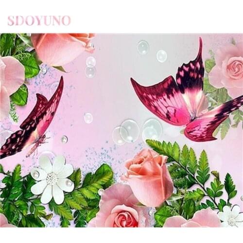 SDOYUNO DIY Paint By Numbers Butterfly Drawing On Canvas Acrylic Paint Unframe Coloring By Numbers Flowers Hobbies Decor For Hom