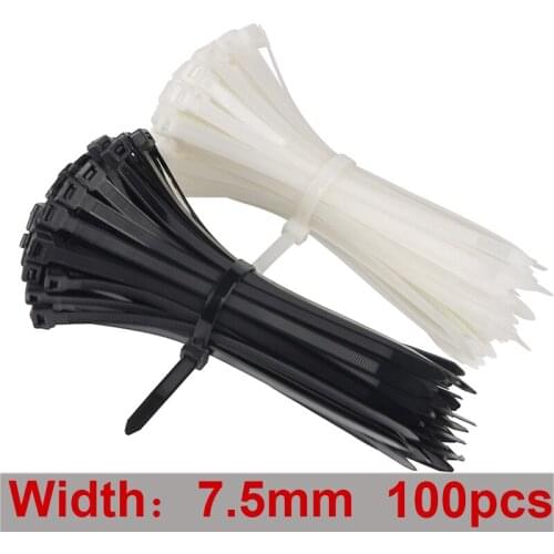 Series Width 7.5MM x 200 /250 /300 /350 Nylon Ties Cable Plastic Wire Fixed Strapping White / Black Self-Locking Strong
