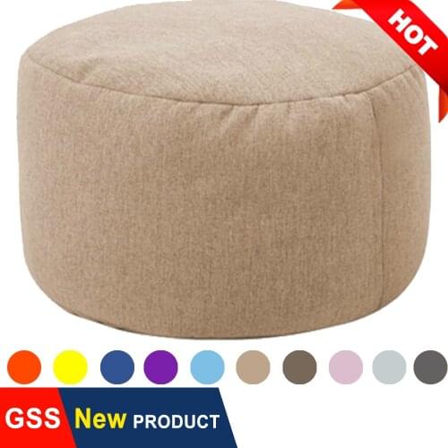 Pure Cotton Hemp Round Lazy Bean Bag Sofa Chair Cover No Filler Washable Footrest Stool Ottoman Pouf Futon KidsToy Storage Bag
