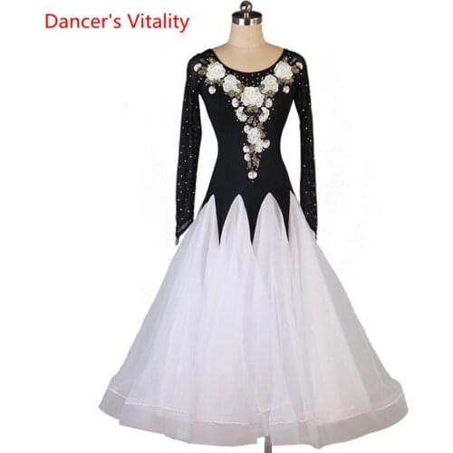 Modern Dance Dress Round Neck Embroidered Long Skirt Mesh Sleeve Performance Clothing Custom Child Woman Competition Clothes