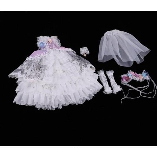 Purple Party Gown Dress Lace Sleeves Necklace Garland For1/4 BJD Doll Outfit Clothing Dress Set for Girl Doll