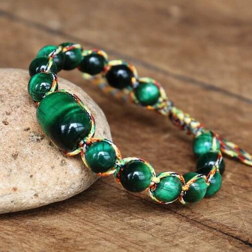 6mm Green Tiger Eye Stone Beads Braided Bracelet Women Men Friendship Strand Wrap Charm Bracelet Fashion Handmade Jewelry